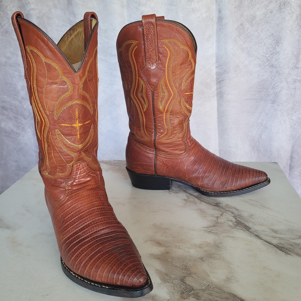 Cuadra Boots Mens Size 8 Brown Teju Lizard Western Mid-Calf Pull On Cowboy